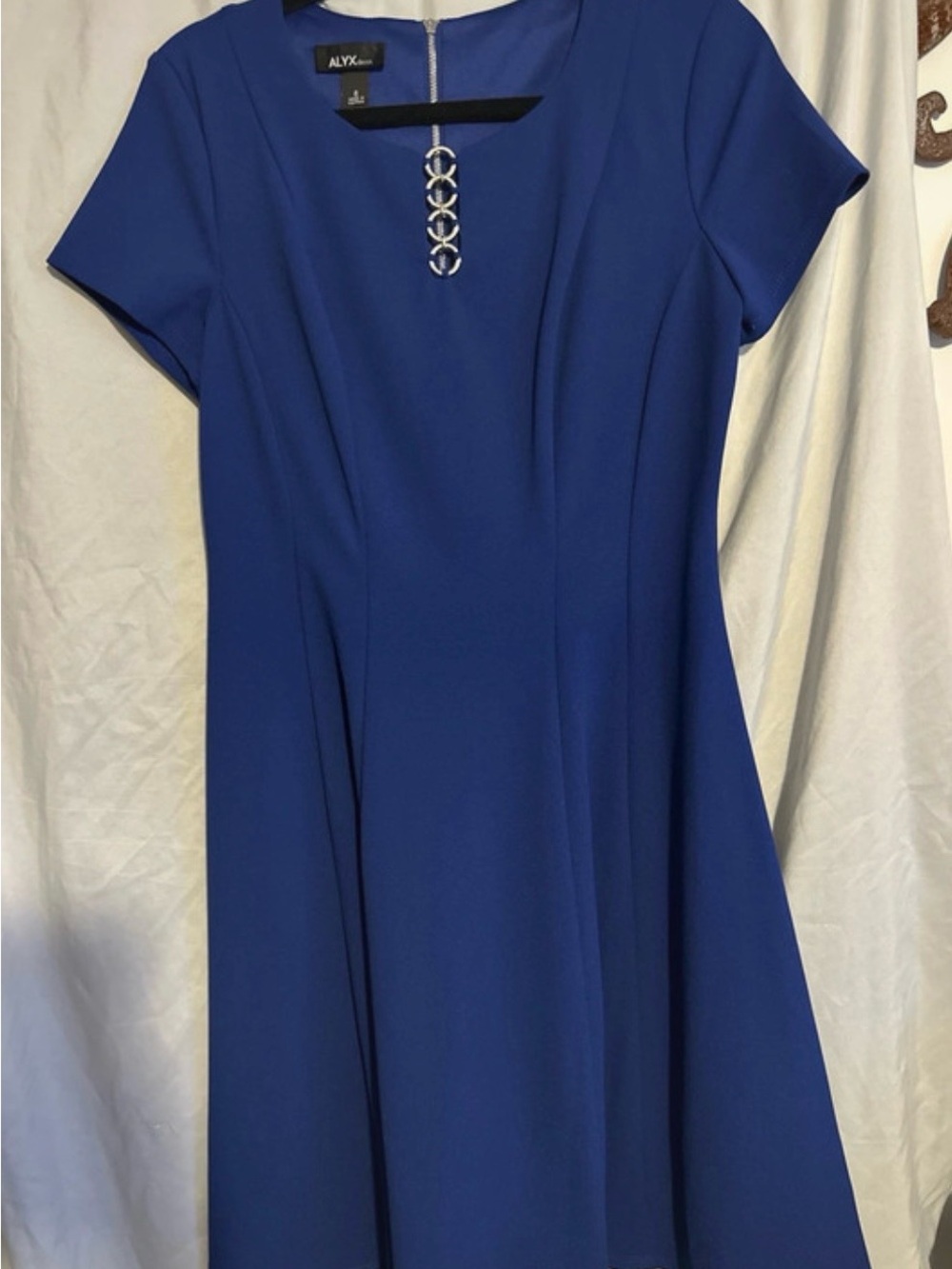 ALYX Cobalt Blue Short Sleeve A-Line Dress with Silver Ring Detail